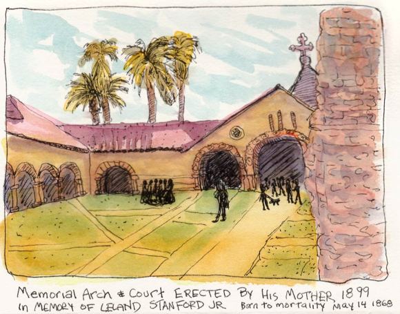Stanford Memorial Arch, ink & watercolor