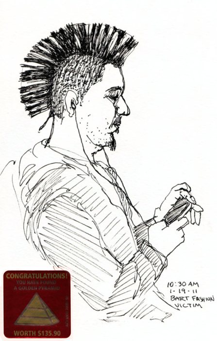 Mohawk Fashion Victim, Ink & sticker, 8x5"