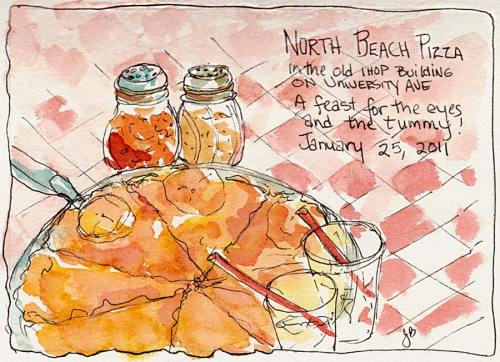 North Beach Pizza, ink & watercolor