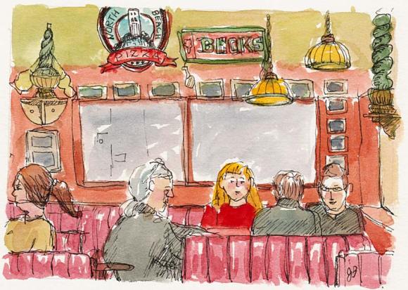 North Beach Pizza Berkeley, ink & watercolor