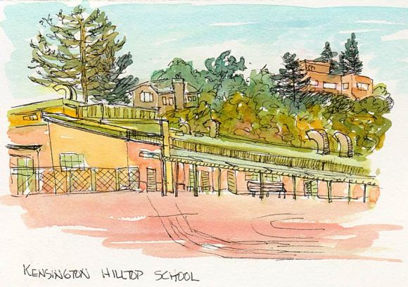 Kensington Hilltop School, ink & watercolor