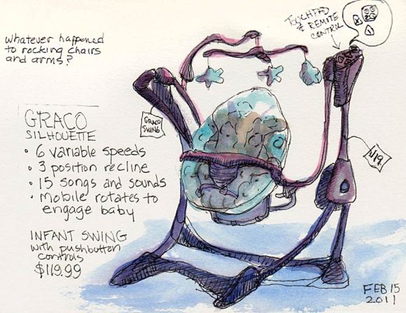 Remote Controlled Baby Swing, ink & watercolor Remote Controlled Baby Swing, ink & watercolor