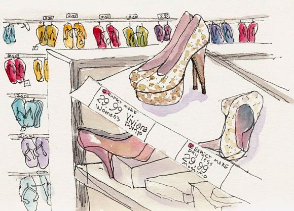 Ladies Shoes, Target, Ink & watercolor Ladies Shoes, Target, Ink & watercolor