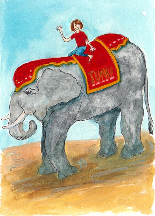 Elephant & Rider, Ink & Gouache