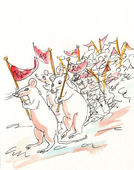 Rats Rally the Herd, Ink & Gouache