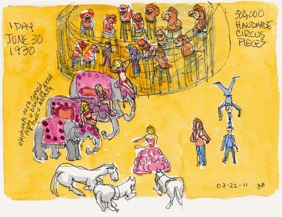 Circus Diorama Detail, ink & watercolor