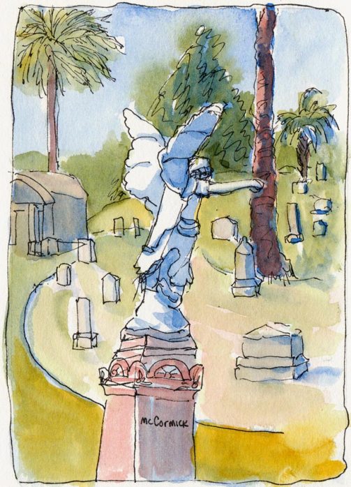 Mountain View Cemetery, ink & watercolor