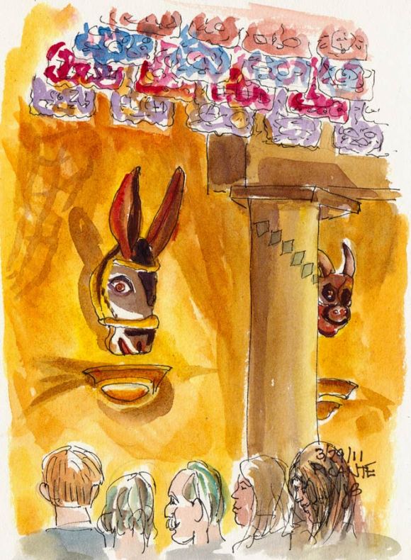 Picante Mask Lights, ink & watercolor