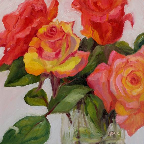 Rose Reverence, oil on Gessobord panel, 10x10"