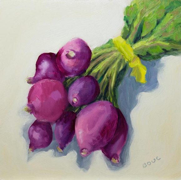 Happy Boy Farms Radishes, oil on panel, 8x8"
