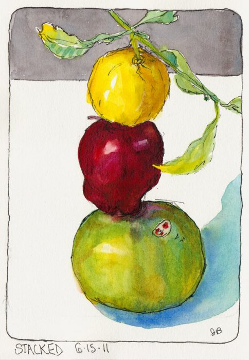 Stacked, ink & watercolor, 7x5"