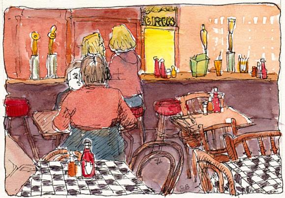 Kensington Circus Pub, ink & watercolor, 5x7"