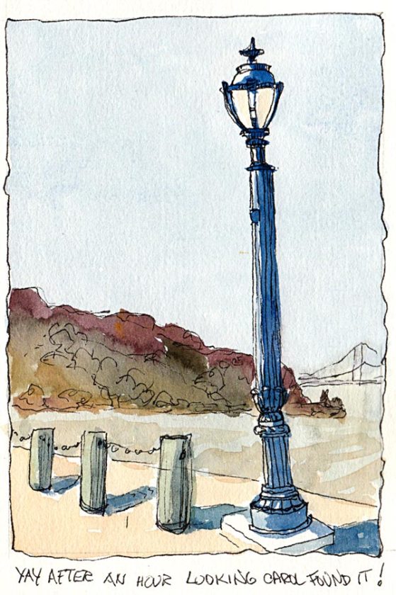 Benicia Waterfront Street Light, ink and watercolor,7x5"