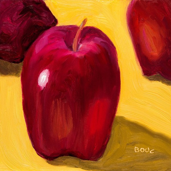 Big Red Delicious Apple, oil on panel, 6x6"