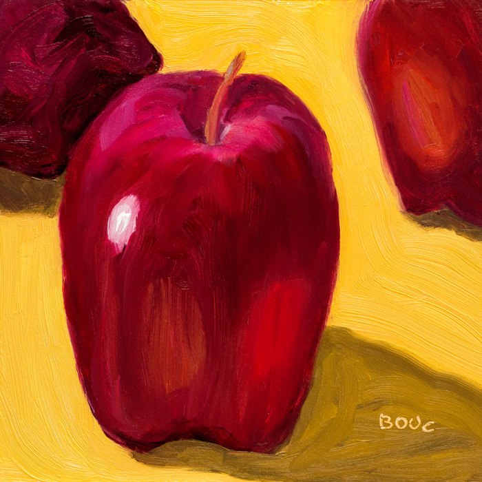 Big Red Delicious Apple, oil on panel, 6x6"