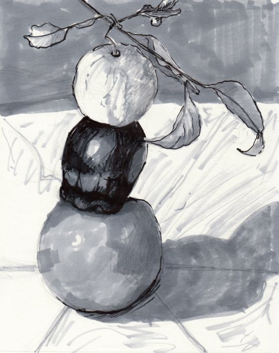 Stacked, value study with Prismacolor cool grey markers, 10x8"