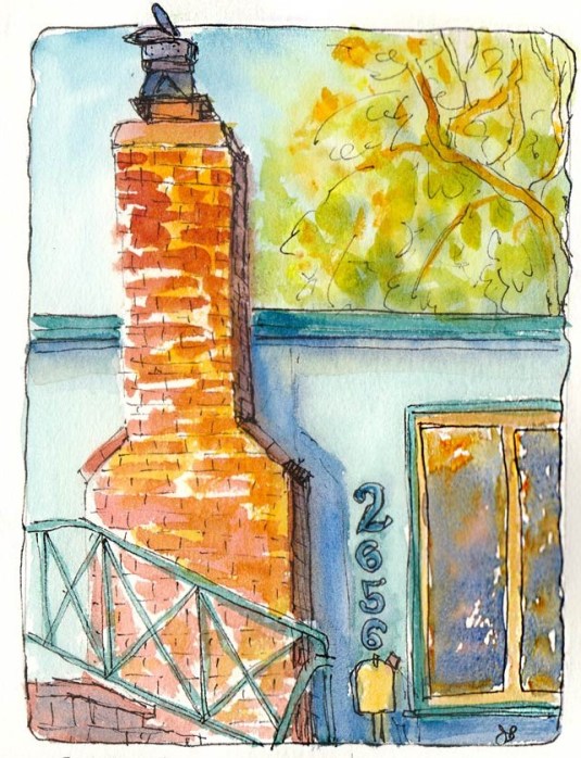 Ikuko's at Sunset, ink & watercolor, 7x5"