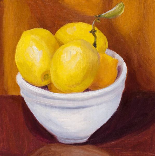 Meyer Lemons Bowled, oil on linen, 8x8"