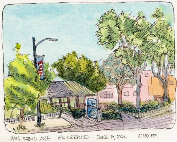 San Pablo Ave. Wells Fargo, El Cerrito, ink & watercolor, 5x7"
