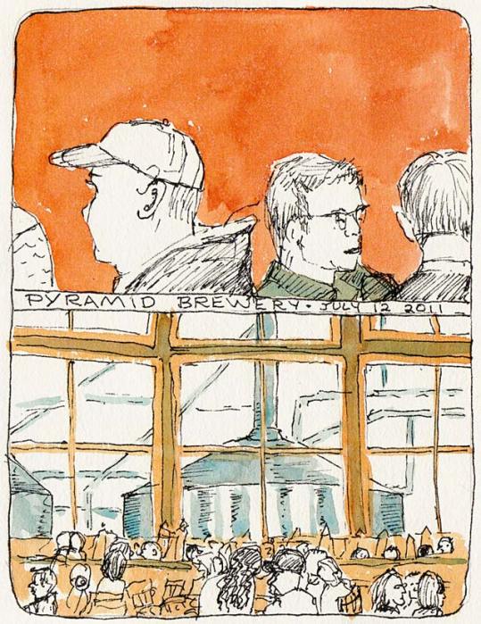 Pyramid Brewery Tanks and Tipplers, ink & watercolor 7x5"