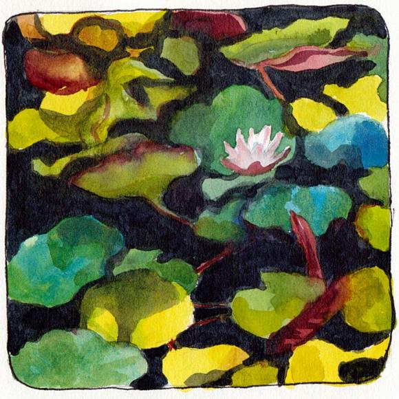 Lily in the Sun, ink & watercolor, 5x5"