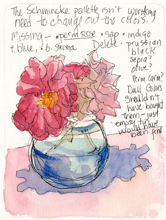 Schmincke Rose #2, ink & watercolor