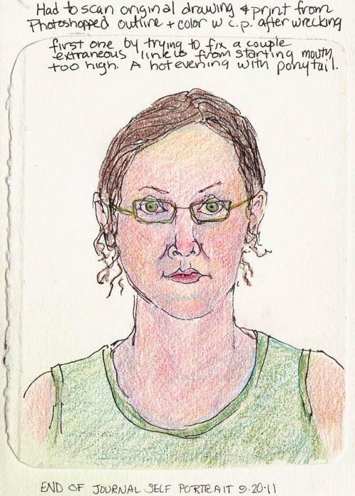 End of Journal Self Portrait, colored pencils, 7x5"