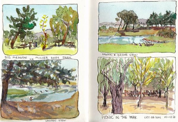 Miller-Knox Park Sketches, Journal Spread, 11x7"