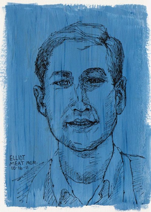 Elliot, Meat Manager, ink and acrylic