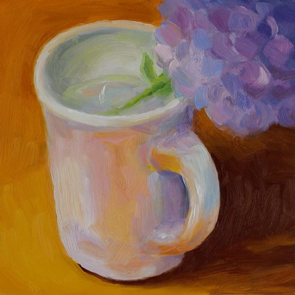 Cup of Hydrangea, oil on panel, 6x6"