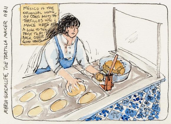 The Taco Maker, ink & watercolor, 5x7"