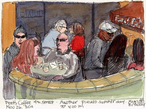 Peet's 4th Street Patio, ink & watercolor Peet's 4th Street Patio, ink & watercolor