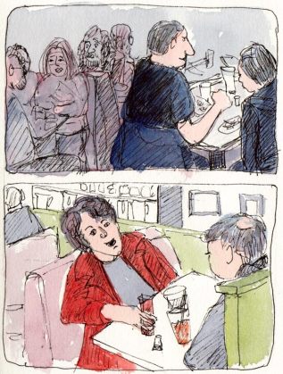 Saul's people, ink & watercolor, 7x5"