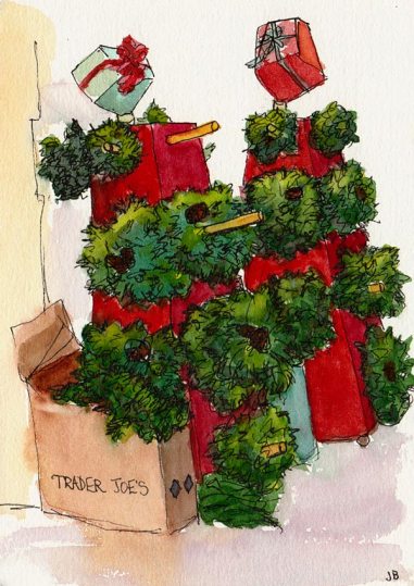Wreaths for Sale, ink & watercolor, 7x5