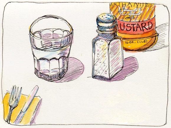 Waiting for my dinner, ink & watercolor, 5x7"