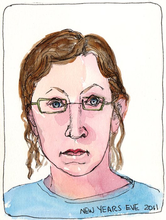 End of Journal Self-Portrait #1, ink & watercolor, 7x5"