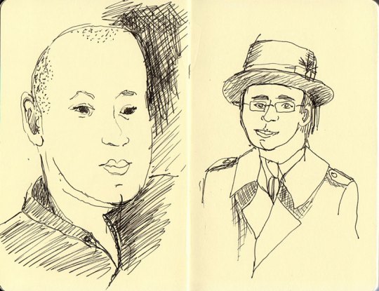 Subway heads 2, ink in small Moleskine sketchbook