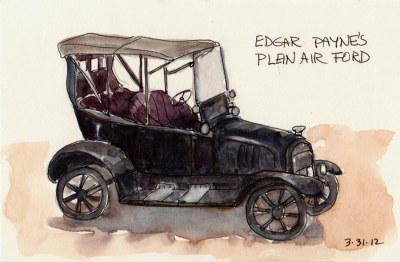 Edgar Payne's Ford, ink & watercolor, 4x6"