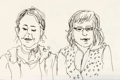 Micaela and Susan sketching on the train