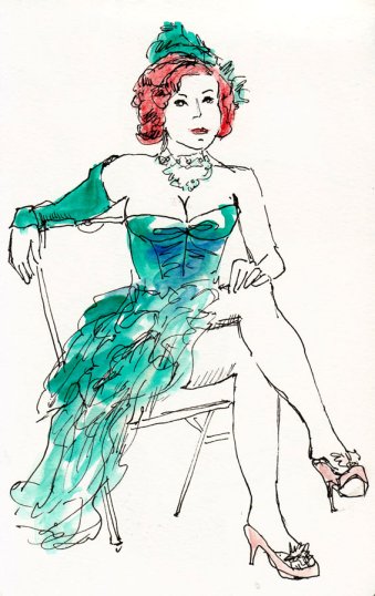 Miss Red, in Green, ink & watercolor, 8x5.5" Miss Red, in Green, ink & watercolor, 8x5.5"