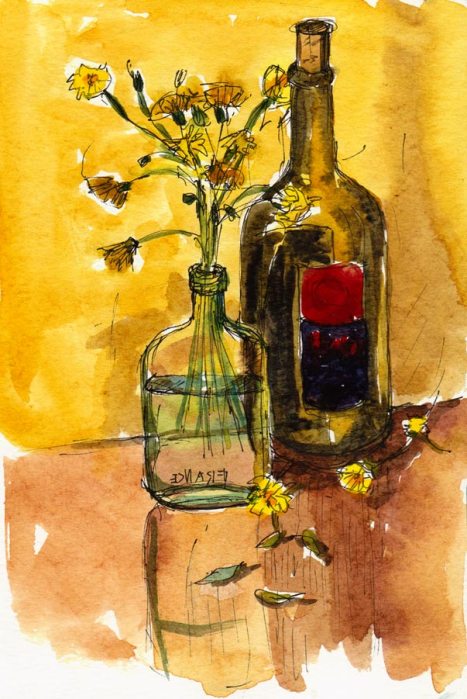 Dandelions & Wine, Watercolor, 7.5"x5"