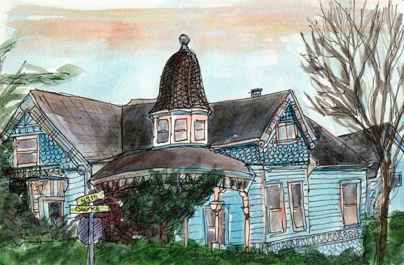 Temescal Clark Street Victorian, ink & watercolor, 5.5x8" Temescal Clark Street Victorian, ink & watercolor, 5.5x8"