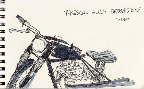 Barber's motorcycle, ink, 4x6" Barber's motorcycle, ink, 4x6"