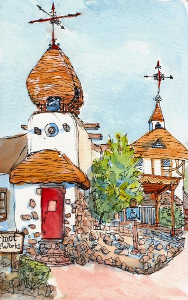 Marmot Mountain Works, Berkeley, Ink & watercolor, 8x5"