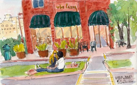 French Hotel, ink & watercolor, 8x5"