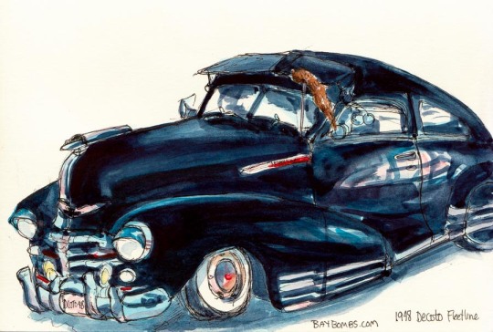 1948 Chevy Decoto Fleetline,  ink & watercolor, 5x8" (drawn on site, painted at home)