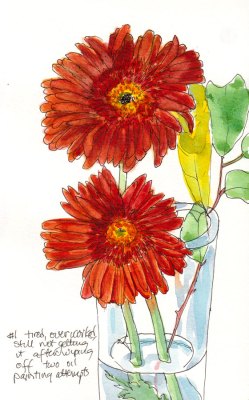 Gerbera Daisy, Attempt #1, watercolor & ink