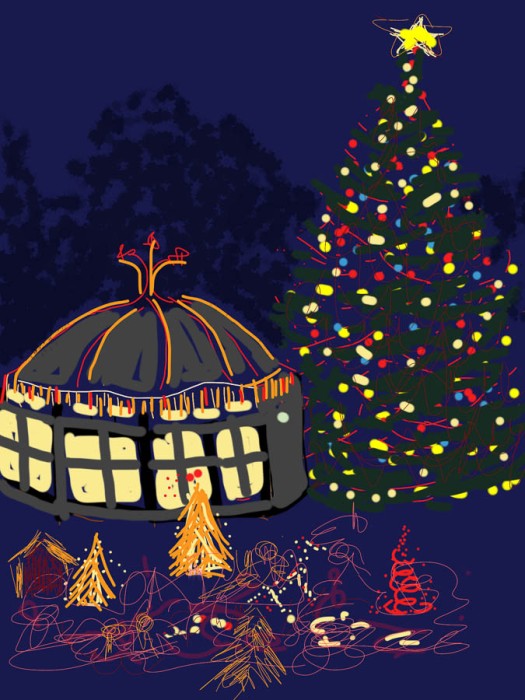Tilden Carousel and Christmas Lights, sketched on iPad in Sketchbook Pro