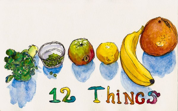 12 Things...ink & watercolor, 5x8"