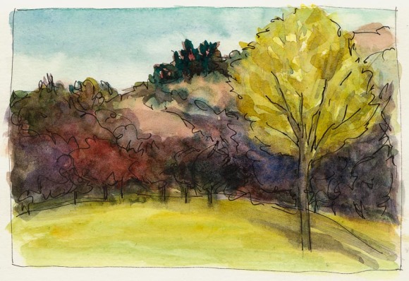 Miller-Knox Park Autumn, ink & watercolor, 5x8"